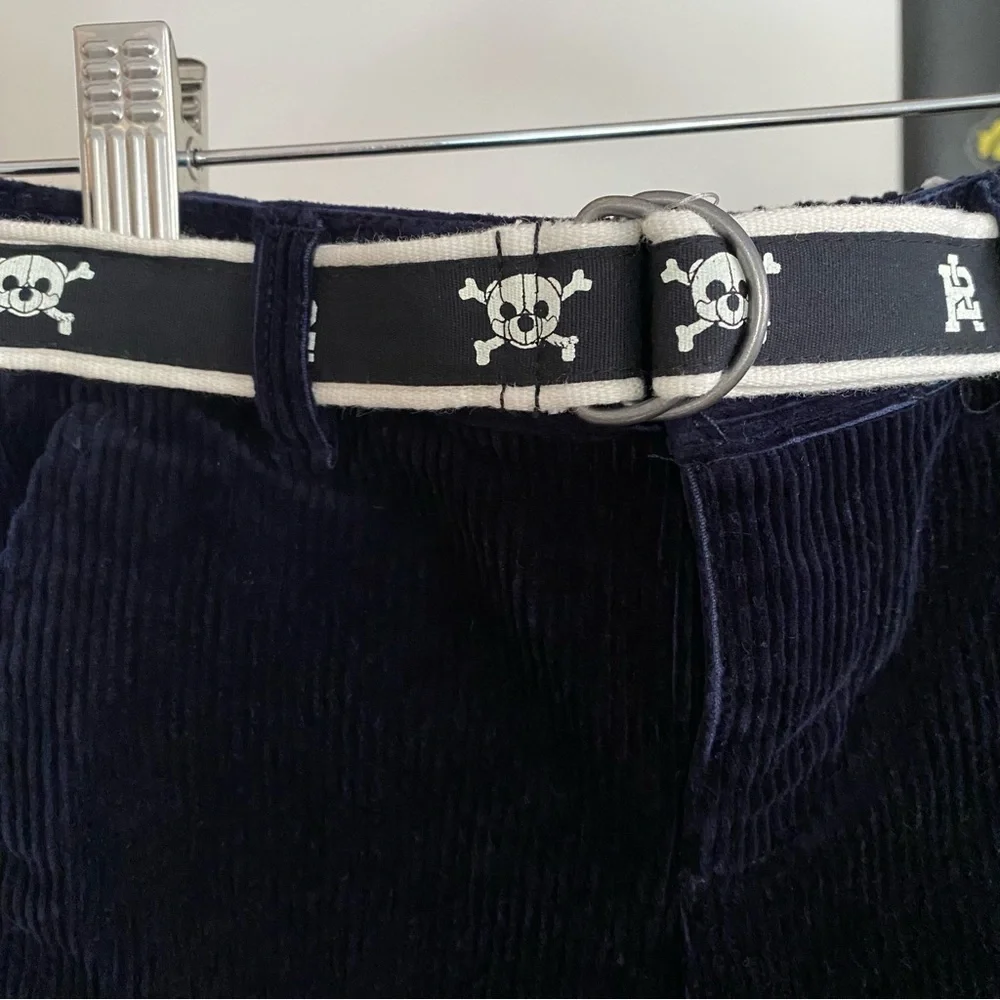 Ralph Lauren Navy Blue Corduroy Pants With Skull Logo Belt 24 months